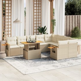 Gartensofa-Set mit 10-teiligen beigen Kissen aus synthetischem Rattan. von , Gartensets - Ref: Foro24-3273676, Preis: 859,69 ...