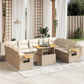 Gartensofa-Set mit 10-teiligen beigen Kissen aus synthetischem Rattan. von , Gartensets - Ref: Foro24-3273662, Preis: 859,69 ...