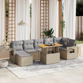 Garden sofa set with beige cushions, 8 pieces, PE rattan. by , Garden sets - Ref: Foro24-3275712, Price: 579,65 €, Discount: %