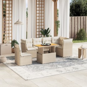 Set of 7-piece garden sofas and beige synthetic rattan cushions by , Garden sets - Ref: Foro24-3270855, Price: 571,25 €, Disc...