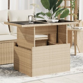 Gartentisch mit Glasoberfläche, PE-Rattan in Beige, 100x55x73 cm. von , Gartentische - Ref: Foro24-366059, Preis: 122,99 €, R...