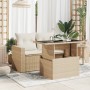 Garden table with beige PE rattan surface and glass top, measuring 100x55x73 cm. by , Garden tables - Ref: Foro24-366059, Pri...