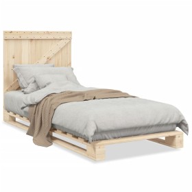 Solid pine wood bed frame with headboard 90x200 cm by , Beds and slatted bases - Ref: Foro24-3281550, Price: 135,99 €, Discou...