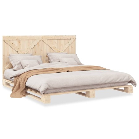 Solid pine wood bed frame with headboard 200x200cm by , Beds and slatted bases - Ref: Foro24-3281573, Price: 232,99 €, Discou...