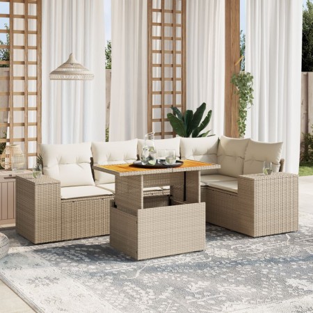 Gartensofa-Set mit 6-teiligen Kissen aus synthetischem Rattan in Beige. von , Gartensets - Ref: Foro24-3272626, Preis: 585,99...