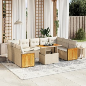 Gartensofa-Set mit 10-teiligen beigen Kissen aus synthetischem Rattan. von , Gartensets - Ref: Foro24-3274103, Preis: 807,23 ...