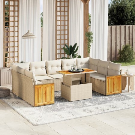 Gartensofa-Set mit 10-teiligen beigen Kissen aus synthetischem Rattan. von , Gartensets - Ref: Foro24-3274103, Preis: 811,99 ...