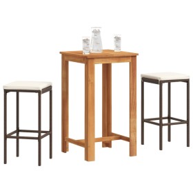 Garden table and 3-piece set of acacia wood and brown PE rattan stools by , Garden sets - Ref: Foro24-3295266, Price: 178,66 ...