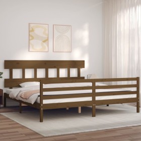 Honey brown solid wood bed frame with headboard by vidaXL, Beds and slatted bases - Ref: Foro24-3195174, Price: 172,99 €, Dis...