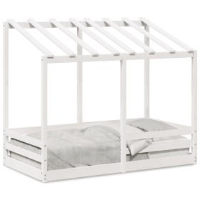 Cama para niños con techo madera de pino blanco 80x160 cm de , Camas y somieres - Ref: Foro24-847013, Precio: 193,99 €, Descu...