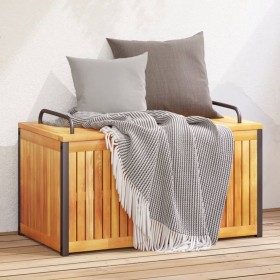 Solid acacia and steel garden cushion box 85x45x45/53 cm by , Outdoor storage boxes - Ref: Foro24-367608, Price: 126,99 €, Di...