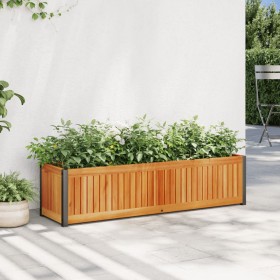 Solid acacia wood and steel planter 110x30x27.5 cm by , Pots and planters - Ref: Foro24-367615, Price: 76,57 €, Discount: %