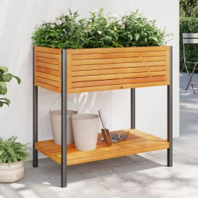 Planter with solid acacia wood shelf and steel 80x45x80 cm by , Pots and planters - Ref: Foro24-367617, Price: 114,61 €, Disc...