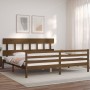 Honey brown solid wood bed frame with headboard by vidaXL, Beds and slatted bases - Ref: Foro24-3195174, Price: 172,73 €, Dis...