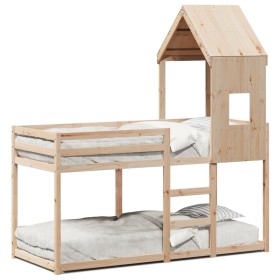 Bunk bed with solid pine wood roof 90x200 cm by , Beds and slatted bases - Ref: Foro24-3282000, Price: 226,99 €, Discount: %