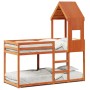 Bunk bed with solid pine wood roof in brown wax, 75x190 cm. by , Beds and slatted bases - Ref: Foro24-3282009, Price: 238,02 ...