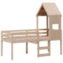 High bed with solid pine wood roof 90x190 cm by , Beds and slatted bases - Ref: Foro24-3282016, Price: 201,59 €, Discount: %