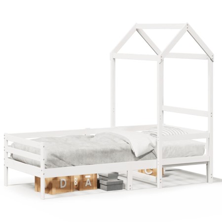 Sofá cama con techo madera maciza de pino blanco 90x200 cm de , Camas y somieres - Ref: Foro24-3282191, Precio: 192,99 €, Des...