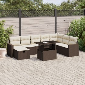 Gartensofa-Set, 9-teilig, mit braunen Kissen aus synthetischem Rattan. von , Gartensets - Ref: Foro24-3274873, Preis: 649,89 ...