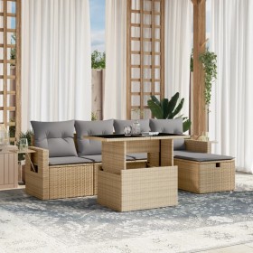 Gartensofa-Set mit 6-teiligen Kissen aus synthetischem Rattan in Beige. von , Gartensets - Ref: Foro24-3274969, Preis: 449,12...