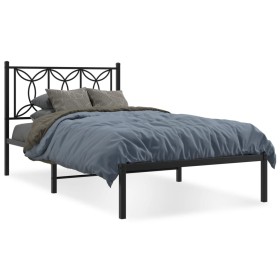 Bed frame with black metal headboard 100x190 cm by , Beds and slatted bases - Ref: Foro24-376122, Price: 75,99 €, Discount: %