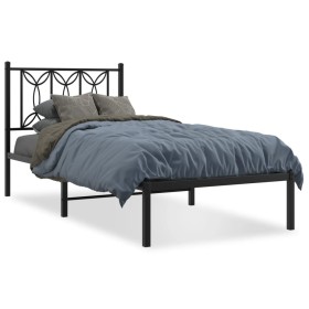 Bed frame with black metal headboard 90x190 cm by , Beds and slatted bases - Ref: Foro24-376120, Price: 73,45 €, Discount: %