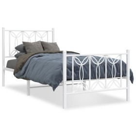 Metal bed frame with white headboard and footboard 90x200 cm by , Beds and slatted bases - Ref: Foro24-376188, Price: 86,99 €...