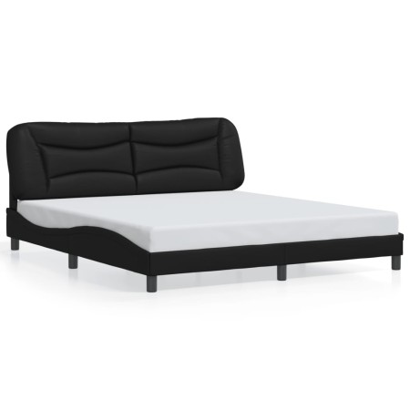 Estructura de cama con luz LED cuero sintético negro 180x200 cm de , Camas y somieres - Ref: Foro24-3214188, Precio: 246,96 €...