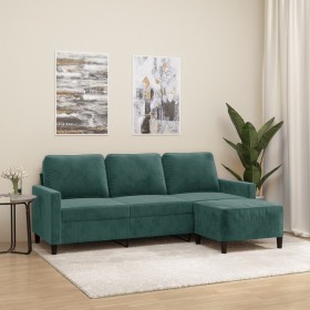 Sofá de 3 plazas con taburete de terciopelo verde oscuro 180 cm de , Sofás - Ref: Foro24-3201057, Precio: 343,99 €, Descuento: %