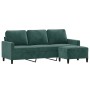 Sofá de 3 plazas con taburete de terciopelo verde oscuro 180 cm de , Sofás - Ref: Foro24-3201057, Precio: 347,96 €, Descuento: %