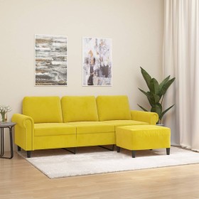 Sofá de 3 plazas con taburete terciopelo amarillo 180 cm de , Sofás - Ref: Foro24-3201221, Precio: 348,99 €, Descuento: %