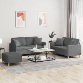 3-piece dark gray fabric sofa set with cushions by , Sofas - Ref: Foro24-3202111, Price: 529,99 €, Discount: %