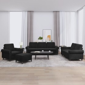 Schwarzes Samt-Sofaset mit 4 Kissenstücken. von , Sofas - Ref: Foro24-3202185, Preis: 762,99 €, Rabatt: %