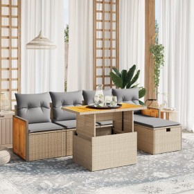 Garden sofa set with 6-piece synthetic rattan beige cushions by , Garden sets - Ref: Foro24-3276244, Price: 458,74 €, Discoun...