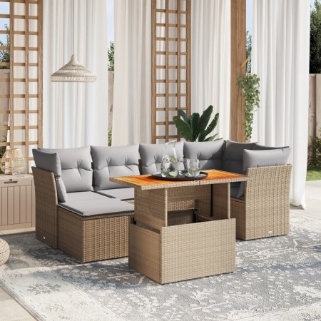 Set of 7-piece garden sofas and beige synthetic rattan cushions by , Garden sets - Ref: Foro24-3270940, Price: 499,05 €, Disc...