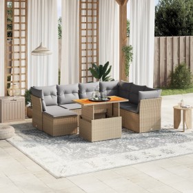 Garden sofa set with beige cushions, 8 pieces, PE rattan by , Garden sets - Ref: Foro24-3270954, Price: 578,34 €, Discount: %