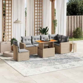 Set of 7-piece garden sofas and beige synthetic rattan cushions by , Garden sets - Ref: Foro24-3271339, Price: 522,25 €, Disc...