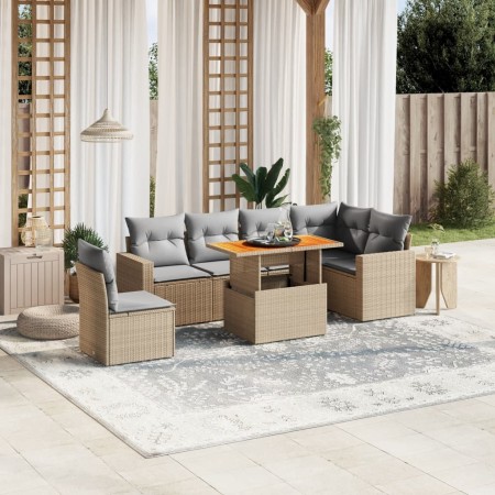 Set aus 7-teiligen Gartensofas und Kissen, synthetisches Rattan, beige von , Gartensets - Ref: Foro24-3271339, Preis: 522,25 ...