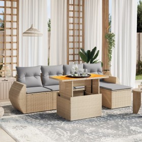 Garden sofa set with 6-piece synthetic rattan beige cushions by , Garden sets - Ref: Foro24-3272172, Price: 452,03 €, Discoun...