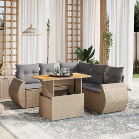 Garden sofa set with 6-piece synthetic rattan beige cushions by , Garden sets - Ref: Foro24-3272193, Price: 489,80 €, Discoun...