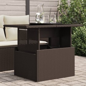 Garden table with brown PE rattan surface glass top 100x55x73 cm by , Garden tables - Ref: Foro24-366208, Price: 116,96 €, Di...