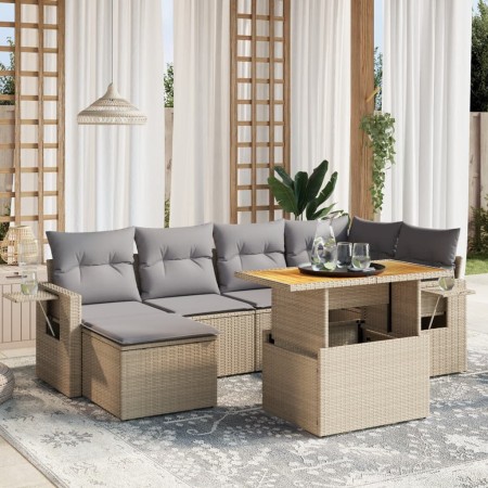 Set of 7-piece garden sofas and beige synthetic rattan cushions by , Garden sets - Ref: Foro24-3271857, Price: 509,72 €, Disc...