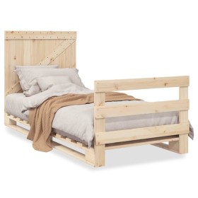 Solid pine wood bed frame with headboard 90x200 cm by , Beds and slatted bases - Ref: Foro24-3281556, Price: 143,99 €, Discou...