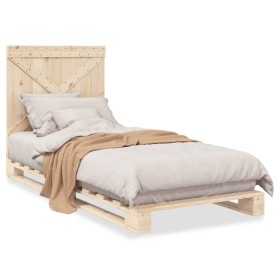 Solid pine wood bed frame with headboard 90x200 cm by , Beds and slatted bases - Ref: Foro24-3281568, Price: 133,14 €, Discou...