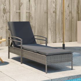 Synthetic rattan sun lounger with gray cushion 63x200x81 cm by , Loungers - Ref: Foro24-368301, Price: 161,99 €, Discount: %