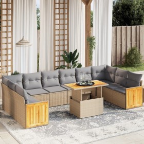 Set von 11-teiligen Gartensofas mit beigen Kissen aus synthetischem Rattan von , Gartensets - Ref: Foro24-3274132, Preis: 790...