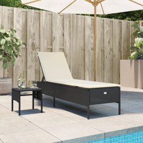 Sun lounger with table and black synthetic rattan cushion by , Loungers - Ref: Foro24-4002728, Price: 161,84 €, Discount: %