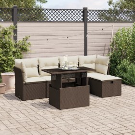 Set of 6 garden sofas and brown synthetic rattan cushions. by , Garden sets - Ref: Foro24-3274643, Price: 417,45 €, Discount: %