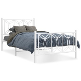 Metal bed frame with white headboard and footboard 107x203 cm by , Beds and slatted bases - Ref: Foro24-376191, Price: 93,99 ...