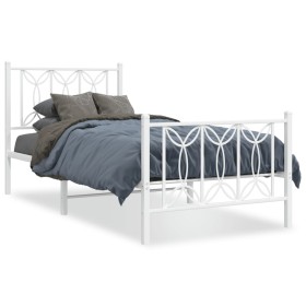 Metal bed frame with white headboard and footboard 90x190 cm by , Beds and slatted bases - Ref: Foro24-376187, Price: 86,21 €...